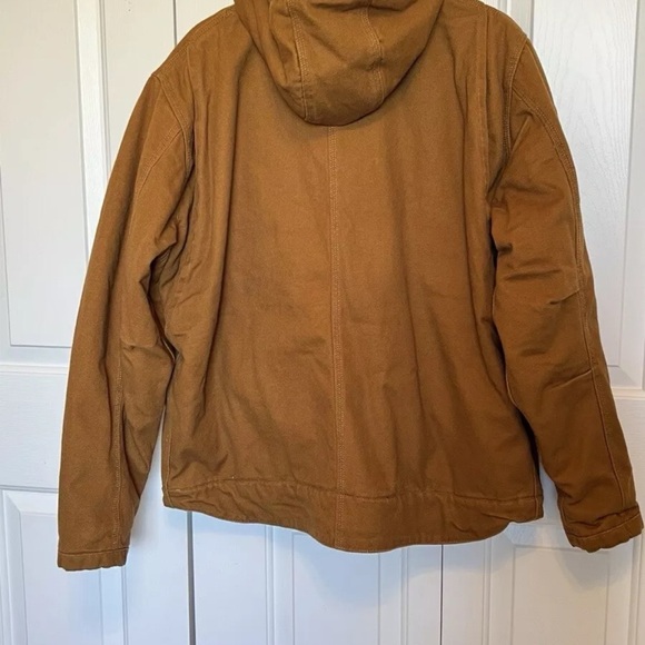 Smiths Workwear Men's Size L Canvas Duck Sherpa Jacket Brown Hooded Lined - Picture 6 of 16